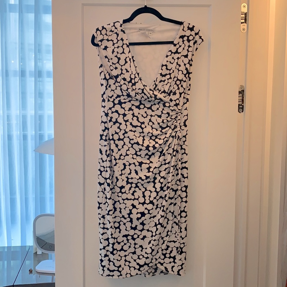 Maggy London black and white wrap dress